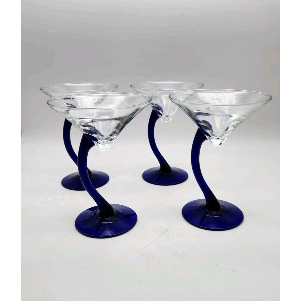 Libbey Bravura Cobalt Blue Swerve Martini Cocktail Glasses Set 4 Chic, Classy.